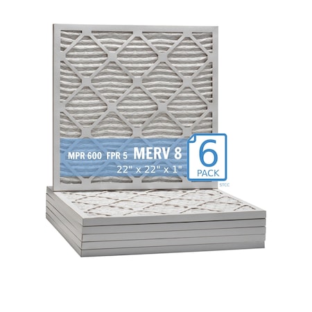 Purolator 22x22x1 Pleated Air Filter, MERV 8, 6 PK 22x22x1x1 HI (6 Pack)